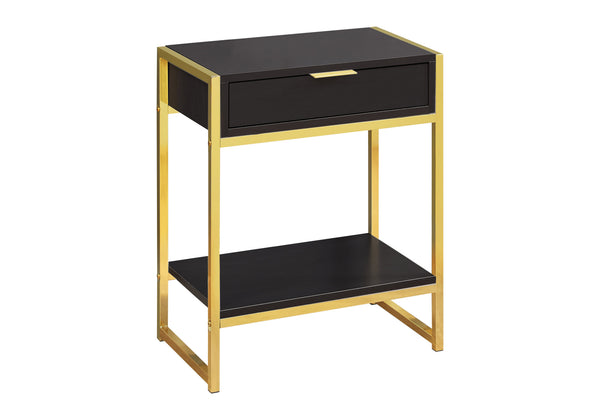 Monarch Specialties Accent Table, Side, End, Nightstand, Lamp, Storage Drawer, Living Room, Bedroom, Brown Laminate, Gold Metal, Contemporary, Modern Espresso,Gold, Gold Particle Board,Laminate,Mdf,Metal I 3486