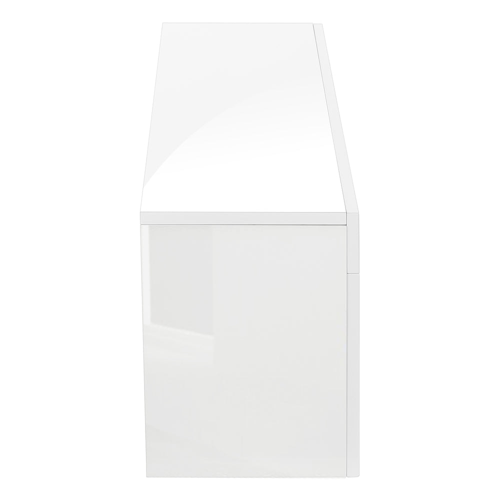 Monarch Specialties Tv Stand, 63 Inch, Console, Media Entertainment Center, Storage Cabinet, Living Room, Bedroom, Glossy White Laminate, Contemporary, Modern White Mdf,Tempered Glass I 3548