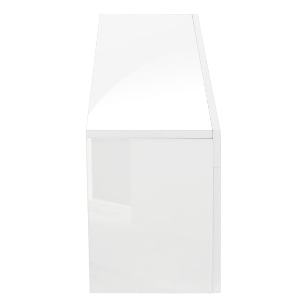 Monarch Specialties Tv Stand, 63 Inch, Console, Media Entertainment Center, Storage Cabinet, Living Room, Bedroom, Glossy White Laminate, Contemporary, Modern White Mdf,Tempered Glass I 3548