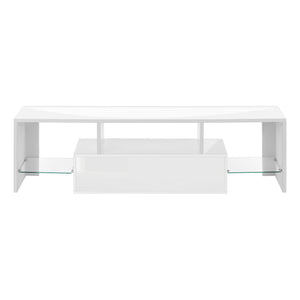 Monarch Specialties Tv Stand, 63 Inch, Console, Media Entertainment Center, Storage Cabinet, Living Room, Bedroom, Glossy White Laminate, Contemporary, Modern White Mdf,Tempered Glass I 3548