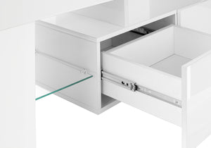 Monarch Specialties Tv Stand, 63 Inch, Console, Media Entertainment Center, Storage Cabinet, Living Room, Bedroom, Glossy White Laminate, Contemporary, Modern White Mdf,Tempered Glass I 3548