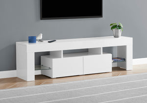 Monarch Specialties Tv Stand, 63 Inch, Console, Media Entertainment Center, Storage Cabinet, Living Room, Bedroom, Glossy White Laminate, Contemporary, Modern White Mdf,Tempered Glass I 3548