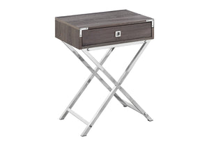 Monarch Specialties Accent Table, Side, End, Nightstand, Lamp, Storage Drawer, Living Room, Bedroom, Brown Laminate, Chrome Metal, Contemporary, Modern Dark Taupe Mdf,Laminate,Metal,Particle Board I 3555