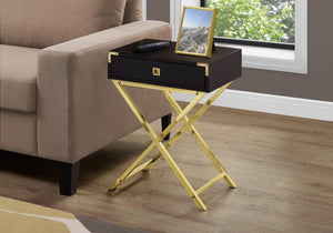 Monarch Specialties Accent Table, Side, End, Nightstand, Lamp, Storage Drawer, Living Room, Bedroom, Brown Laminate, Gold Metal, Contemporary, Modern Espresso,Gold, Gold Mdf,Laminate,Metal,Particle Board I 3556