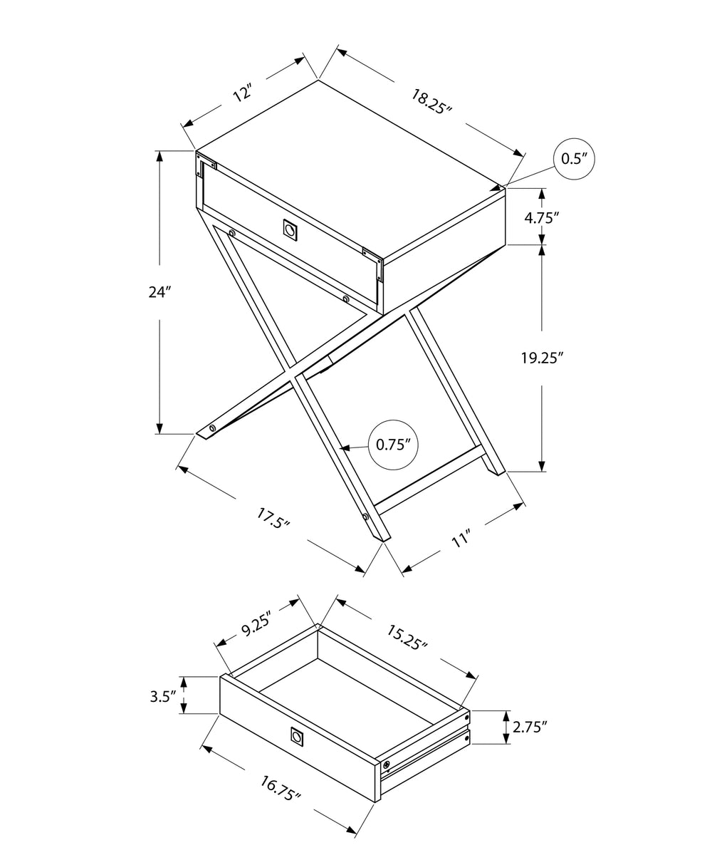 Monarch Specialties Accent Table, Side, End, Nightstand, Lamp, Storage Drawer, Living Room, Bedroom, Brown Laminate, Gold Metal, Contemporary, Modern Espresso,Gold, Gold Mdf,Laminate,Metal,Particle Board I 3556