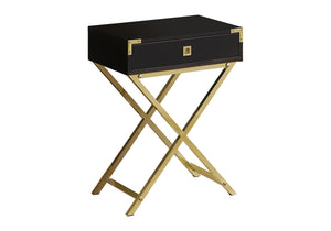 Monarch Specialties Accent Table, Side, End, Nightstand, Lamp, Storage Drawer, Living Room, Bedroom, Brown Laminate, Gold Metal, Contemporary, Modern Espresso,Gold, Gold Mdf,Laminate,Metal,Particle Board I 3556