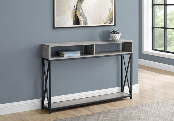 Monarch Specialties Accent Table, Console, Entryway, Narrow, Sofa, Living Room, Bedroom, Grey Laminate, Black Metal, Contemporary, Modern Grey,Black, Black Metal,Particle Board I 3572