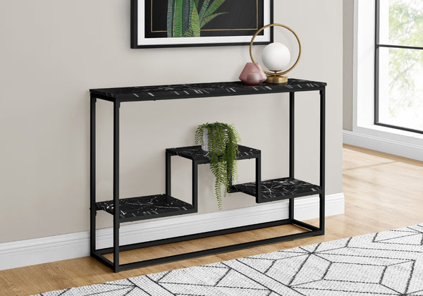 Monarch Specialties Accent Table, Console, Entryway, Narrow, Sofa, Living Room, Bedroom, Black Marble Look Laminate, Black Metal, Contemporary, Modern Black Metal,Particle Board I 3579
