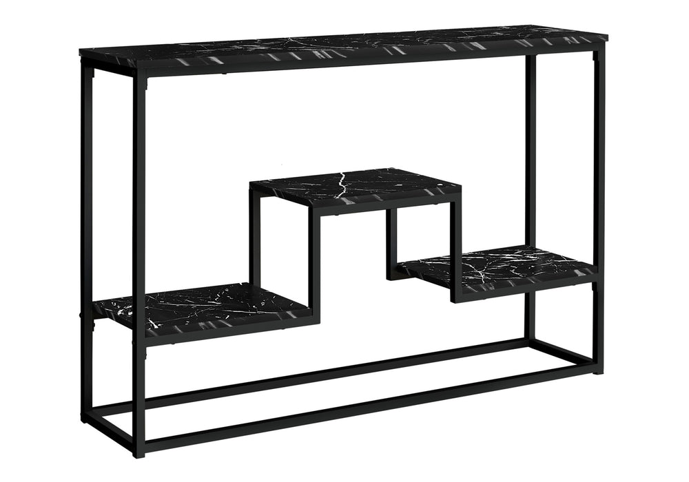 Monarch Specialties Accent Table, Console, Entryway, Narrow, Sofa, Living Room, Bedroom, Black Marble Look Laminate, Black Metal, Contemporary, Modern Black Metal,Particle Board I 3579