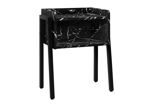 Monarch Specialties Accent Table, Side, End, Nightstand, Lamp, Living Room, Bedroom, Black Marble Look Laminate, Black Metal, Contemporary, Modern Black Metal,Particle Board I 3590