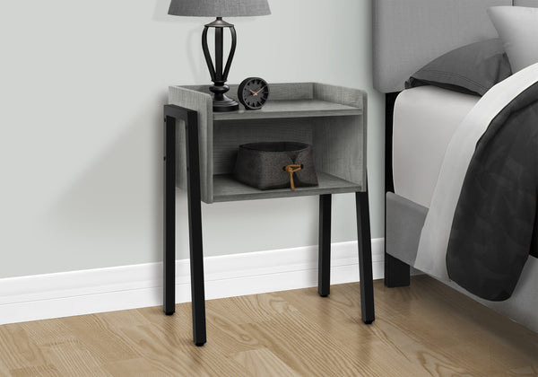 Monarch Specialties Accent Table, Side, End, Nightstand, Lamp, Living Room, Bedroom, Grey Laminate, Black Metal, Contemporary, Modern Grey,Black, Black Metal,Particle Board I 3591
