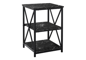 Monarch Specialties Accent Table, Side, End, Nightstand, Lamp, Living Room, Bedroom, Black Marble Look Laminate, Black Metal, Contemporary, Modern Black Metal,Particle Board I 3595