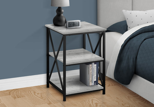 Monarch Specialties Accent Table, Side, End, Nightstand, Lamp, Living Room, Bedroom, Grey Laminate, Black Metal, Contemporary, Modern Grey,Black, Black Metal,Particle Board I 3596