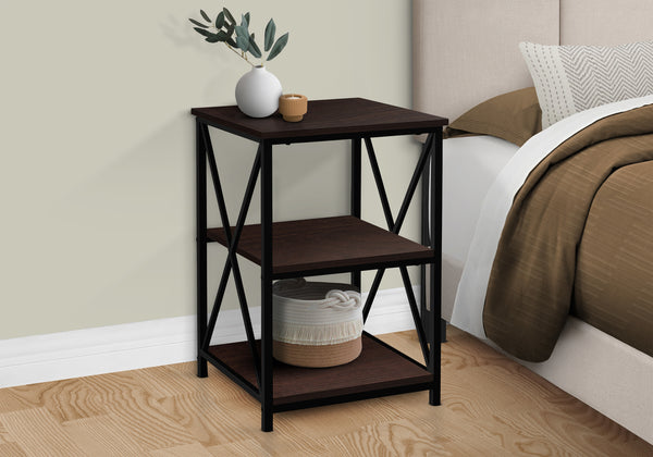 Monarch Specialties Accent Table, Side, End, Nightstand, Lamp, Living Room, Bedroom, Brown Laminate, Black Metal, Contemporary, Modern Espresso,Black, Black Metal,Particle Board I 3598