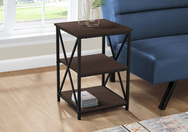 Monarch Specialties Accent Table, Side, End, Nightstand, Lamp, Living Room, Bedroom, Brown Laminate, Black Metal, Contemporary, Modern Espresso,Black, Black Metal,Particle Board I 3598