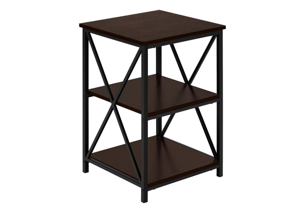 Monarch Specialties Accent Table, Side, End, Nightstand, Lamp, Living Room, Bedroom, Brown Laminate, Black Metal, Contemporary, Modern Espresso,Black, Black Metal,Particle Board I 3598