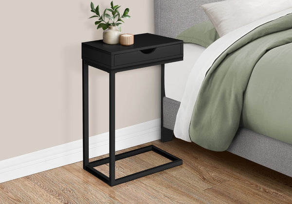 Monarch Specialties Accent Table, C-shaped, End, Side, Snack, Storage Drawer, Living Room, Bedroom, Black Laminate, Black Metal, Contemporary, Modern Black Metal,Particle Board I 3600