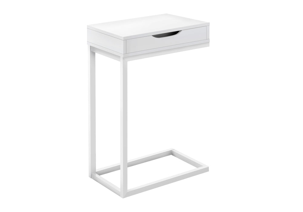 Monarch Specialties Accent Table, C-shaped, End, Side, Snack, Storage Drawer, Living Room, Bedroom, White Laminate, White Metal, Contemporary, Modern White Metal,Particle Board I 3601