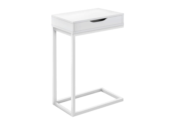 Monarch Specialties Accent Table, C-shaped, End, Side, Snack, Storage Drawer, Living Room, Bedroom, White Laminate, White Metal, Contemporary, Modern White Metal,Particle Board I 3601