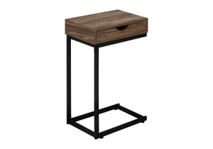 Monarch Specialties Accent Table, C-shaped, End, Side, Snack, Storage Drawer, Living Room, Bedroom, Brown Laminate, Black Metal, Contemporary, Modern Brown,Black, Black Metal,Particle Board I 3602