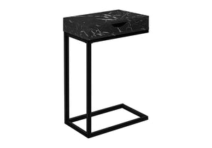 Monarch Specialties Accent Table, C-shaped, End, Side, Snack, Storage Drawer, Living Room, Bedroom, Black Marble Look Laminate, Black Metal, Contemporary, Modern Black Metal,Particle Board I 3604