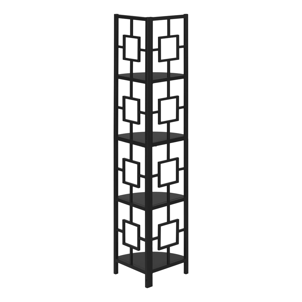 Monarch Specialties Bookshelf, Bookcase, Etagere, Corner, 4 Tier, 62"H, Office, Bedroom, Black Laminate, Black Metal, Contemporary, Modern Black,Black, Black Metal,Particle Board I 3610