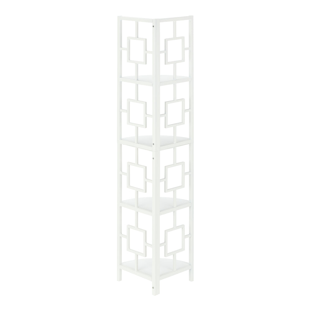 Monarch Specialties Bookshelf, Bookcase, Etagere, Corner, 4 Tier, 62"H, Office, Bedroom, White Laminate, White Metal, Contemporary, Modern White,White, White Metal,Particle Board I 3613