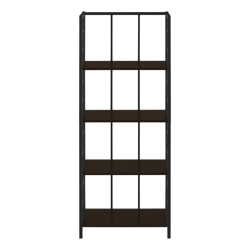 Monarch Specialties Bookshelf, Bookcase, Etagere, 4 Tier, 62"H, Office, Bedroom, Brown Laminate, Black Metal, Contemporary, Modern Espresso,Black, Black Metal,Particle Board I 3617