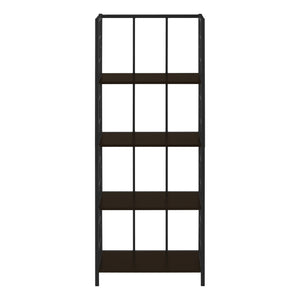Monarch Specialties Bookshelf, Bookcase, Etagere, 4 Tier, 62"H, Office, Bedroom, Brown Laminate, Black Metal, Contemporary, Modern Espresso,Black, Black Metal,Particle Board I 3617
