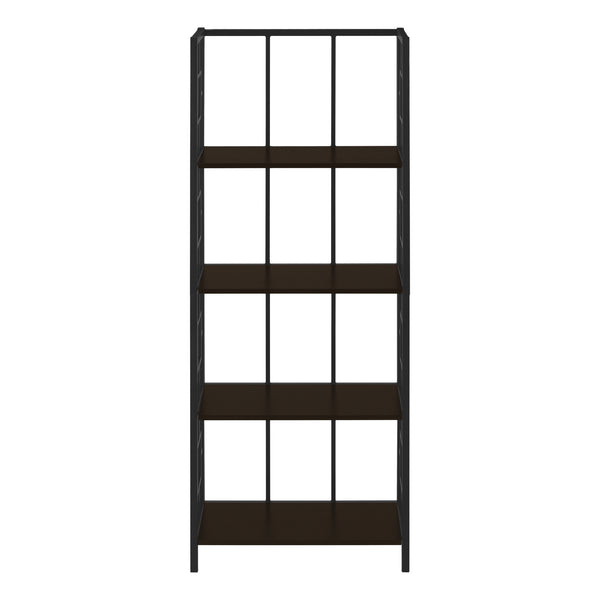Monarch Specialties Bookshelf, Bookcase, Etagere, 4 Tier, 62"H, Office, Bedroom, Brown Laminate, Black Metal, Contemporary, Modern Espresso,Black, Black Metal,Particle Board I 3617