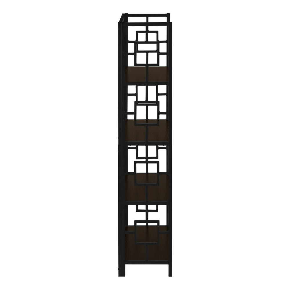 Monarch Specialties Bookshelf, Bookcase, Etagere, 4 Tier, 62"H, Office, Bedroom, Brown Laminate, Black Metal, Contemporary, Modern Espresso,Black, Black Metal,Particle Board I 3617