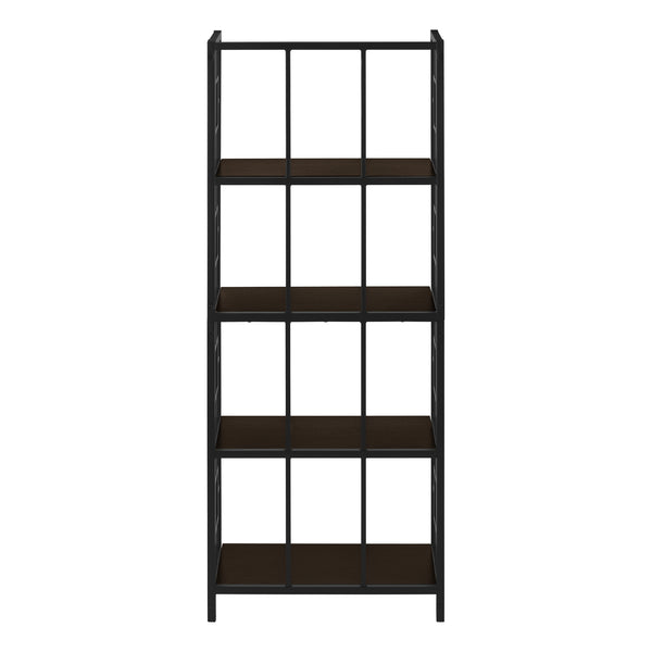 Monarch Specialties Bookshelf, Bookcase, Etagere, 4 Tier, 62"H, Office, Bedroom, Brown Laminate, Black Metal, Contemporary, Modern Espresso,Black, Black Metal,Particle Board I 3617