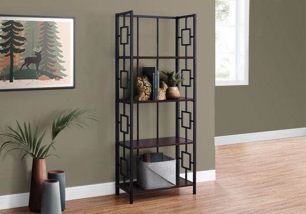 Monarch Specialties Bookshelf, Bookcase, Etagere, 4 Tier, 62"H, Office, Bedroom, Brown Laminate, Black Metal, Contemporary, Modern Espresso,Black, Black Metal,Particle Board I 3617