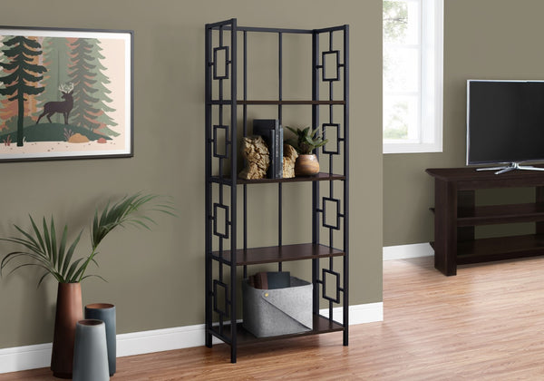 Monarch Specialties Bookshelf, Bookcase, Etagere, 4 Tier, 62"H, Office, Bedroom, Brown Laminate, Black Metal, Contemporary, Modern Espresso,Black, Black Metal,Particle Board I 3617