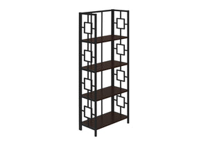 Monarch Specialties Bookshelf, Bookcase, Etagere, 4 Tier, 62"H, Office, Bedroom, Brown Laminate, Black Metal, Contemporary, Modern Espresso,Black, Black Metal,Particle Board I 3617