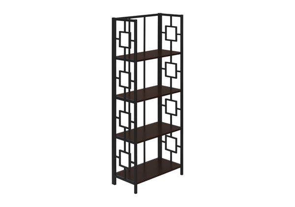 Monarch Specialties Bookshelf, Bookcase, Etagere, 4 Tier, 62"H, Office, Bedroom, Brown Laminate, Black Metal, Contemporary, Modern Espresso,Black, Black Metal,Particle Board I 3617