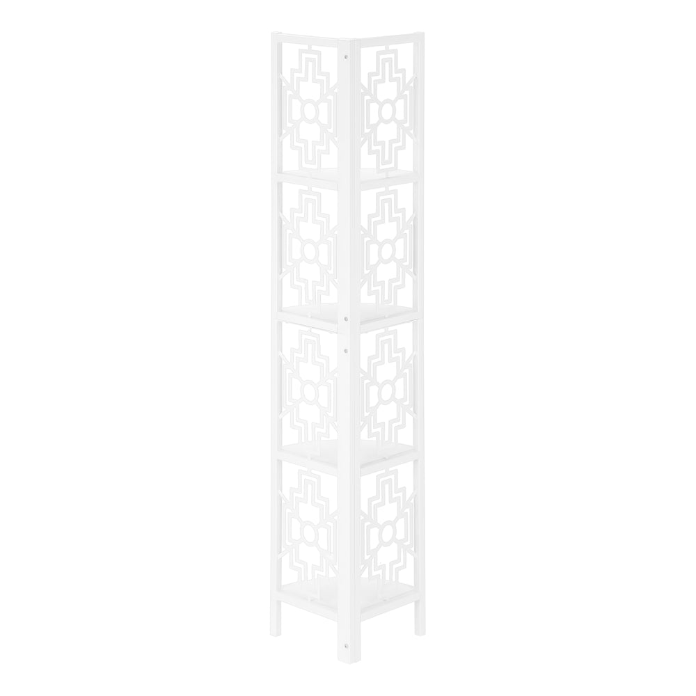 Monarch Specialties Bookshelf, Bookcase, Etagere, Corner, 4 Tier, 62"H, Office, Bedroom, White Laminate, White Metal, Transitional White Metal,Particle Board I 3623