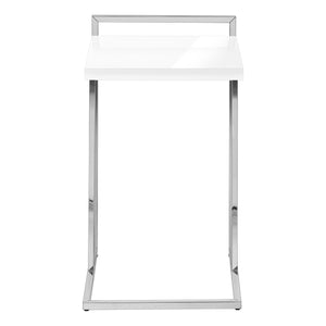 Monarch Specialties Accent Table, C-shaped, End, Side, Snack, Living Room, Bedroom, Glossy White Laminate, Chrome Metal, Contemporary, Modern White Particle Board,Metal I 3636