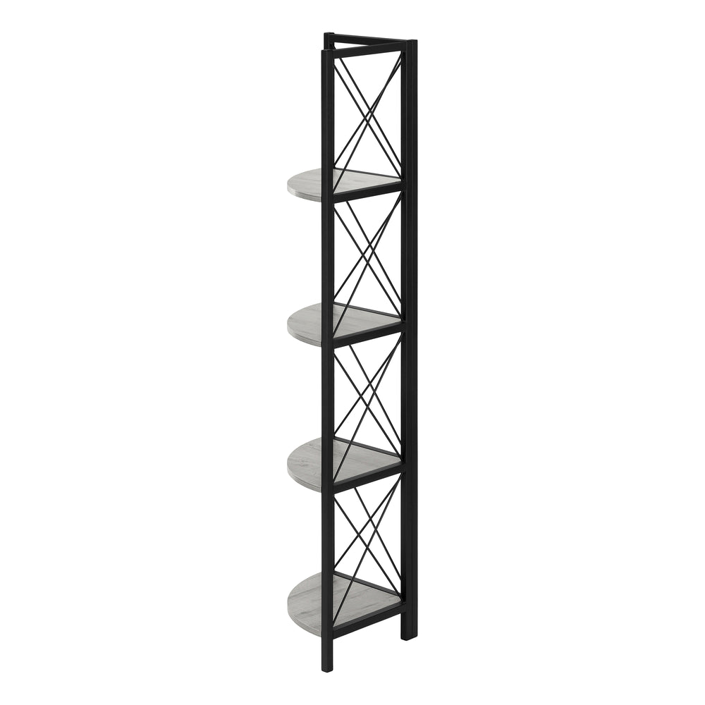 Monarch Specialties Bookshelf, Bookcase, Etagere, Corner, 4 Tier, 60"H, Office, Bedroom, Grey Laminate, Black Metal, Contemporary, Modern Grey,Black, Black Metal,Particle Board I 3647