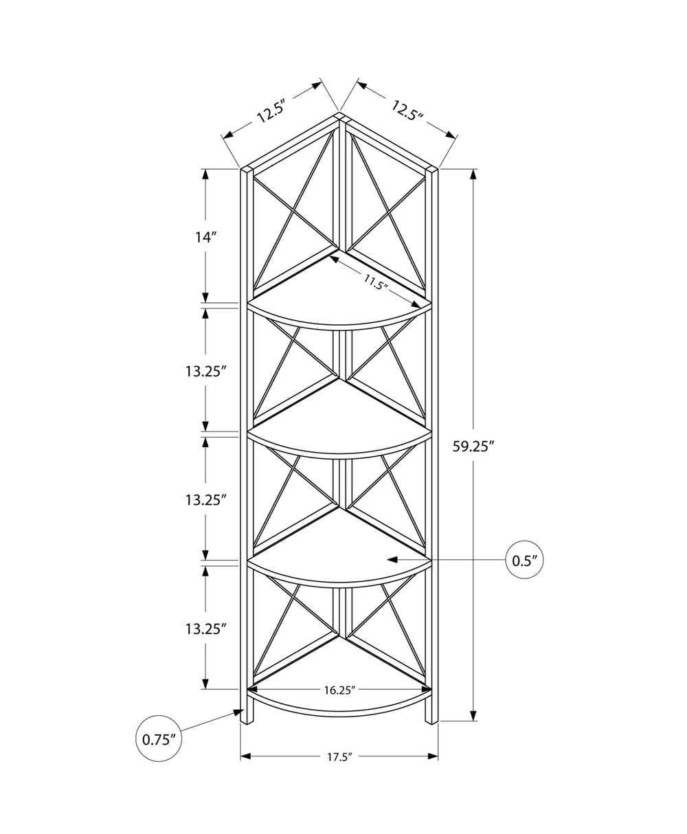Monarch Specialties Bookshelf, Bookcase, Etagere, Corner, 4 Tier, 60"H, Office, Bedroom, White Marble Look Laminate, Black Metal, Contemporary, Modern White,Black, Black Metal,Particle Board I 3651