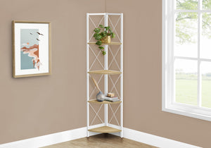 Monarch Specialties Bookshelf, Bookcase, Etagere, Corner, 4 Tier, 60"H, Office, Bedroom, Natural Laminate, White Metal, Contemporary, Modern Natural,White, White Metal,Particle Board I 3652
