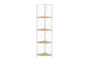 Monarch Specialties Bookshelf, Bookcase, Etagere, Corner, 4 Tier, 60"H, Office, Bedroom, Natural Laminate, White Metal, Contemporary, Modern Natural,White, White Metal,Particle Board I 3652