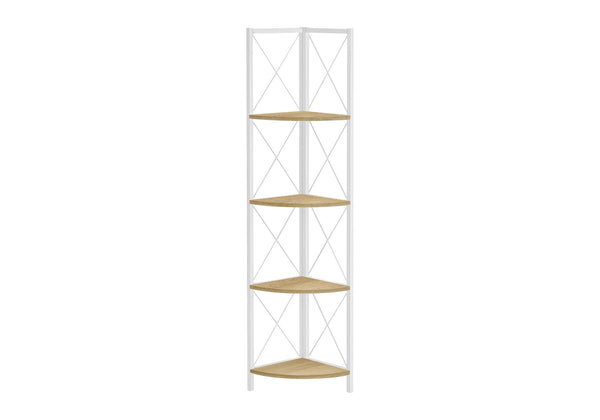 Monarch Specialties Bookshelf, Bookcase, Etagere, Corner, 4 Tier, 60"H, Office, Bedroom, Natural Laminate, White Metal, Contemporary, Modern Natural,White, White Metal,Particle Board I 3652