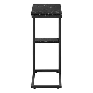 Monarch Specialties Accent Table, C-shaped, End, Side, Snack, Living Room, Bedroom, Black Marble Look Laminate, Black Metal, Contemporary, Modern Black Particle Board,Metal I 3674