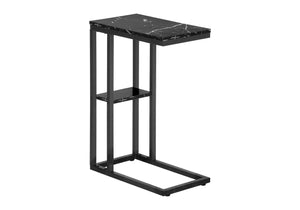 Monarch Specialties Accent Table, C-shaped, End, Side, Snack, Living Room, Bedroom, Black Marble Look Laminate, Black Metal, Contemporary, Modern Black Particle Board,Metal I 3674