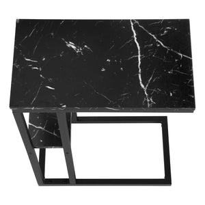 Monarch Specialties Accent Table, C-shaped, End, Side, Snack, Living Room, Bedroom, Black Marble Look Laminate, Black Metal, Contemporary, Modern Black Particle Board,Metal I 3674