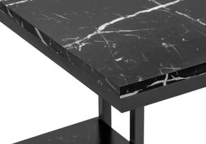 Monarch Specialties Accent Table, C-shaped, End, Side, Snack, Living Room, Bedroom, Black Marble Look Laminate, Black Metal, Contemporary, Modern Black Particle Board,Metal I 3674