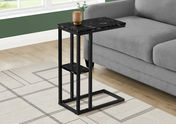 Monarch Specialties Accent Table, C-shaped, End, Side, Snack, Living Room, Bedroom, Black Marble Look Laminate, Black Metal, Contemporary, Modern Black Particle Board,Metal I 3674
