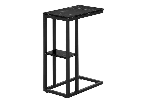 Monarch Specialties Accent Table, C-shaped, End, Side, Snack, Living Room, Bedroom, Black Marble Look Laminate, Black Metal, Contemporary, Modern Black Particle Board,Metal I 3674