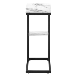 Monarch Specialties Accent Table, C-shaped, End, Side, Snack, Living Room, Bedroom, White Marble Look Laminate, Black Metal, Contemporary, Modern White Particle Board,Metal I 3675